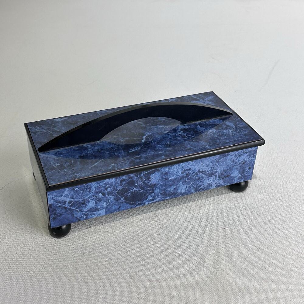 Modern Times Blue Marbled Wooden Keepsake Jewelry Box Velvet Lined With Feet